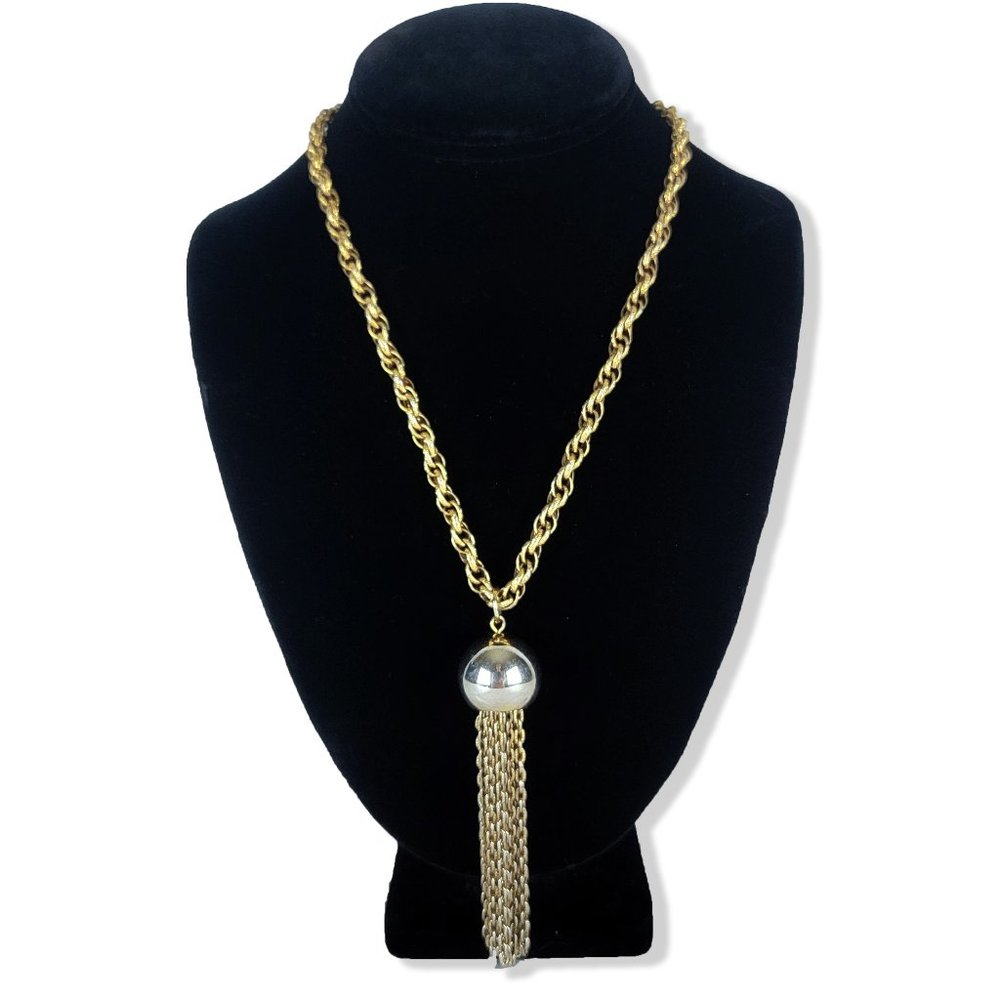 Vintage Textured Chain Ball Tassel Necklace